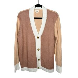 BIBI / orange white colorblock oversized button up boho cardigan sweater / M